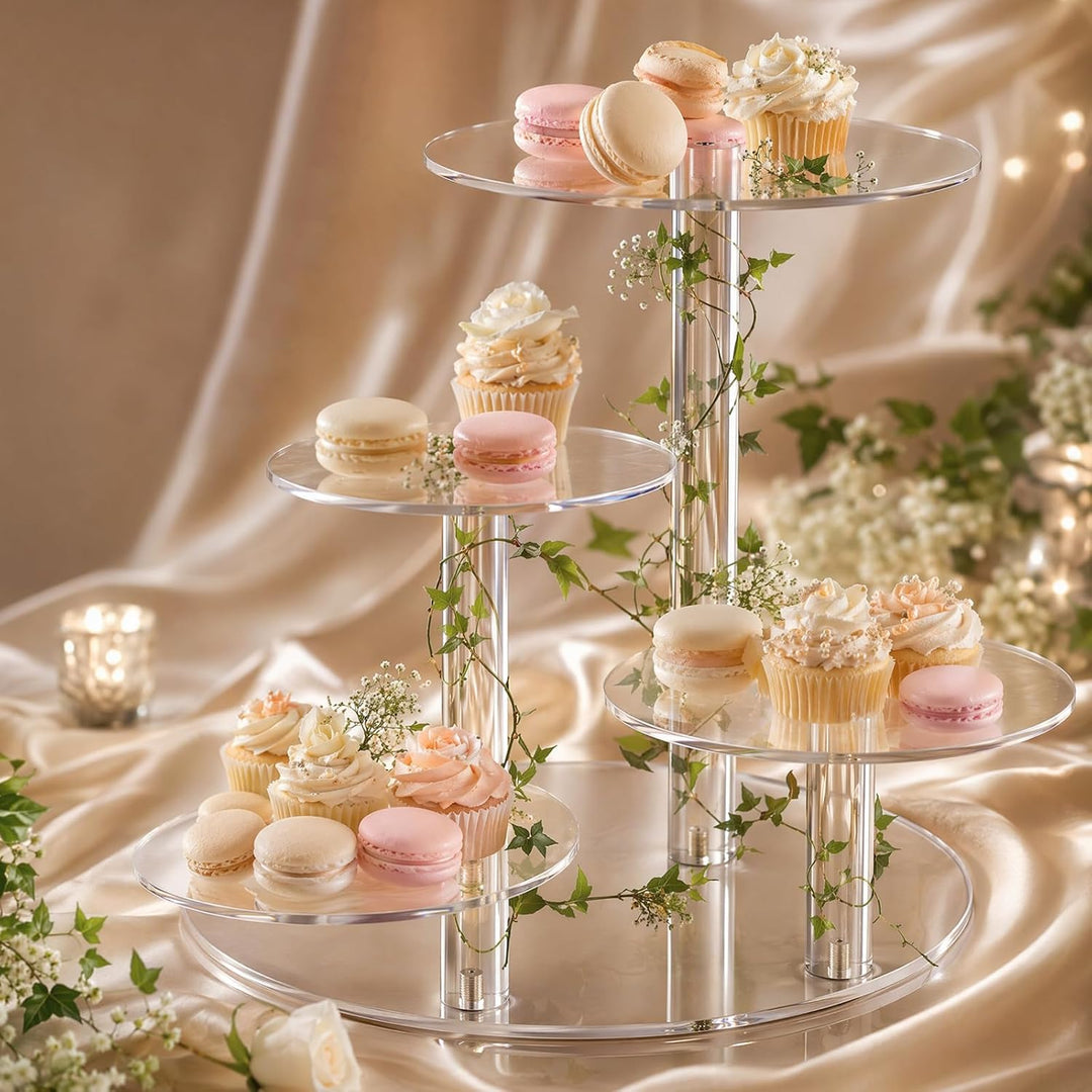 4 Etagen Kuchen und Cupcake Ständer, Acryl Cupcake Ständer, Tortenständer Etagere Kuchenständer, Cle