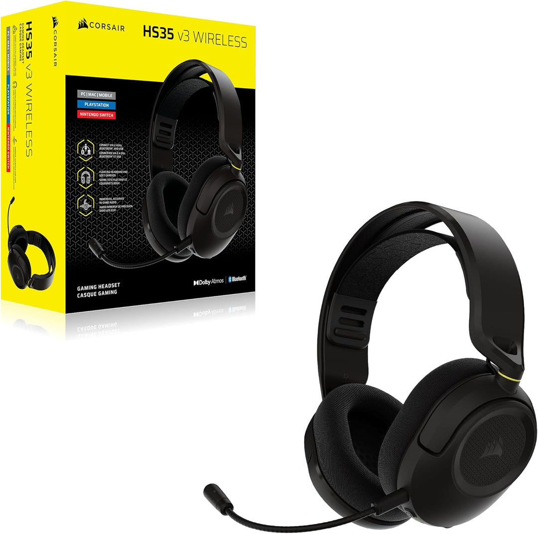 Corsair HS35 v3 Kabelloses Gaming-Headset mit Mikrofon – Schwarz | 2,4 GHz &amp; Bluetooth (PC, PS5, PS4