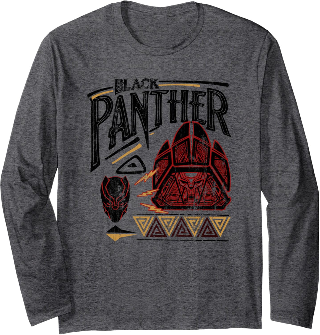 Marvel Black Panther Geometric Pattern Paw Vintage Langarmshirt