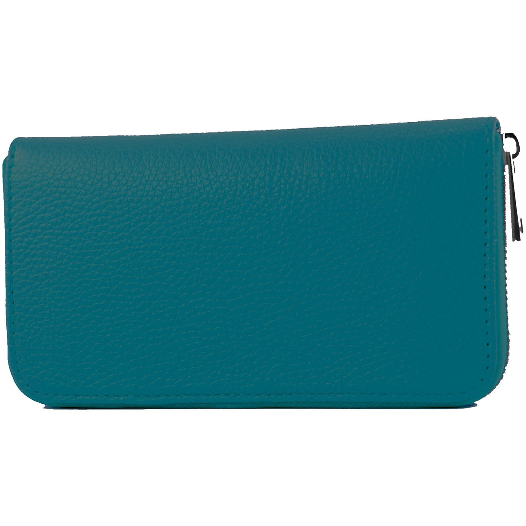modamoda de - SILBER-P02 - ital. Damen Portemonnaie Echtleder lang, Farbe:Türkisblau, Türkisblau
