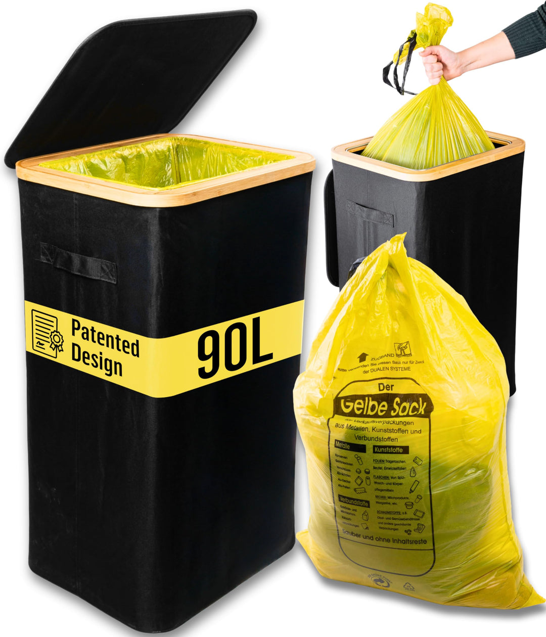 Deco haus® Gelber Sack Ständer 90L [Extra Tragetasche] - Gelber Sack Mülleimer - Stabiler Müllsackst