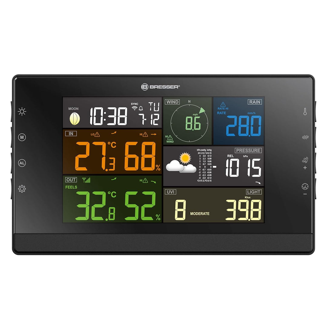 Bresser Wetterstation Funk mit Aussensensor - WLAN-Wettercenter Profi-WSC mit 7-in-1-Sensor inkl. ba