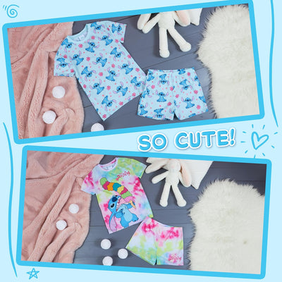 Schlafanzug Mädchen Kurz Pyjama Kinder 2er Set Schlafanzug Teenager Kurzarm Sommer Loungewear Set, 7