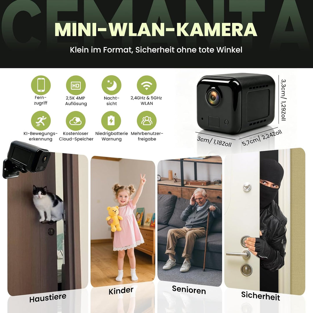 4MP Kleine Überwachungskamera für den Innenbereich Mini Kamera Überwachungskamera Innen mit 3000mAh