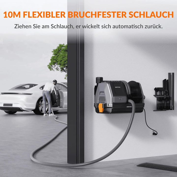 Giraffe Tools Grandstorm Einziehbarer Staubsauger mit 10 m langem, knickfestem Schlauch, wandmontier