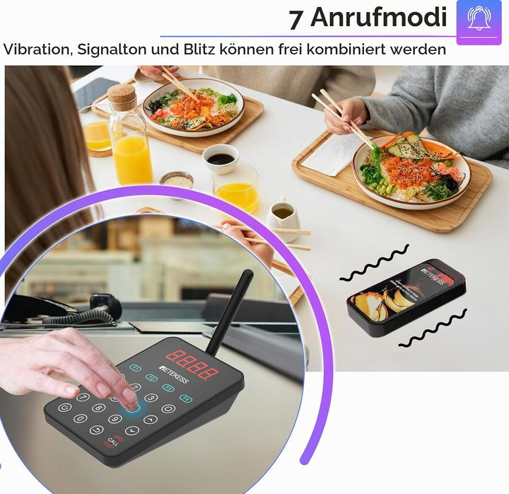 Retekess TD177 Pager Rufsystem, 500M Pager Gastronomie, Kopplung mit Einem Tastendruck, IP67 Wasserd