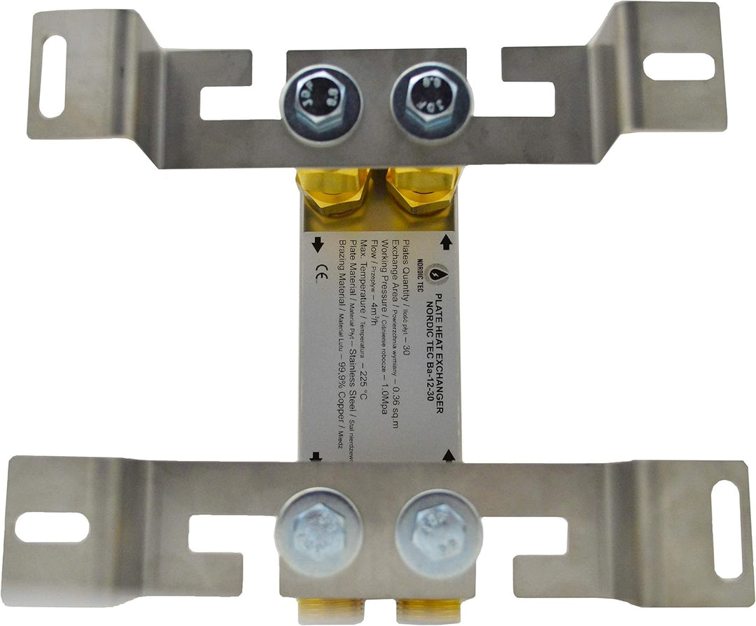 Edelstahl Plattenwärmetauscher Nordic Tec Ba-12-30 30 Platten 65kW 3/4” mit Wandbefestigung und Verb
