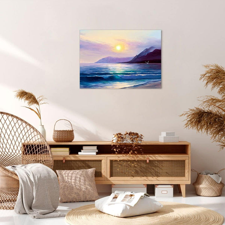 Bilder auf Leinwand Berge Meer Welle Leinwandbild mit Rahmen 70x50cm Wandbilder Dekoration Wohnzimme