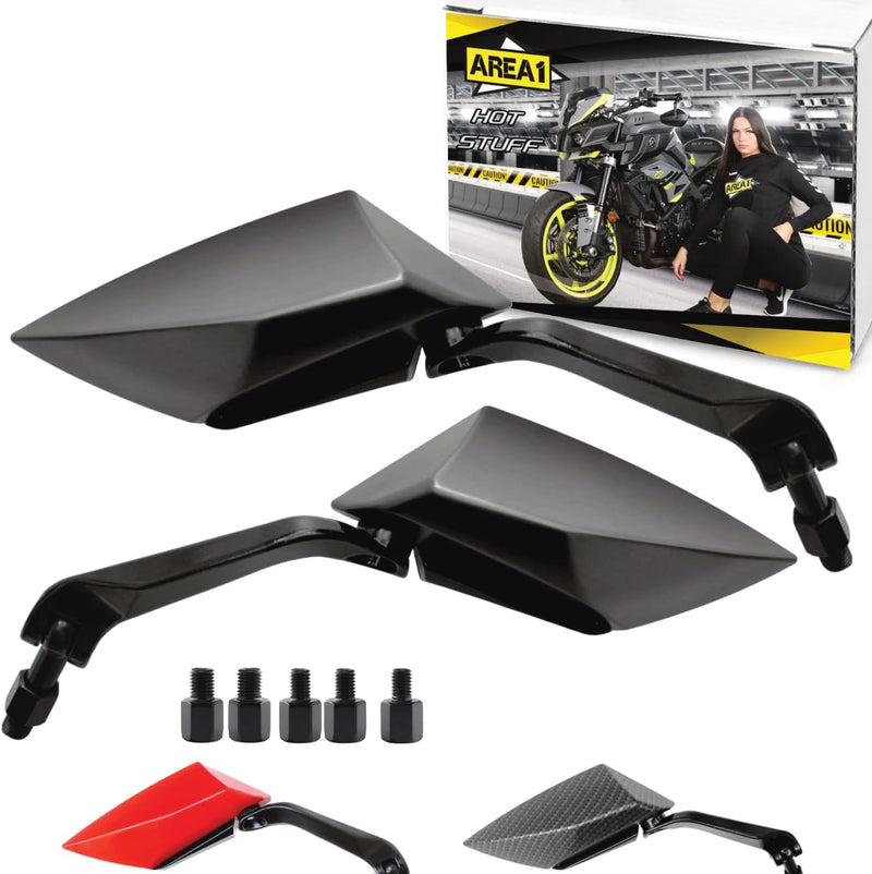Area1 F1 Sport Motorradspiegel schwarz Motorrad Rückspiegel Set (rechts+links) 2xM10 Rechtsgewinde.