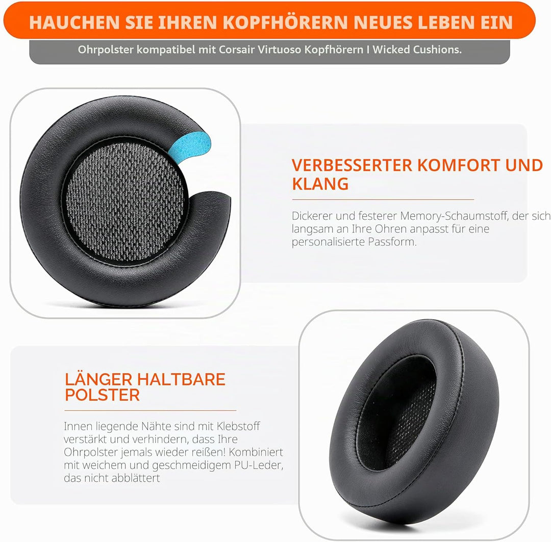 WC Verbesserte Ersatz-Ohrpolster für Corsair Virtuoso Gaming-Headset, hergestellt von Wicked Cushion