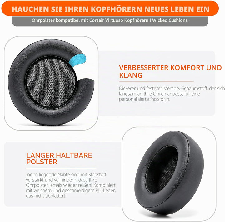 WC Verbesserte Ersatz-Ohrpolster für Corsair Virtuoso Gaming-Headset, hergestellt von Wicked Cushion