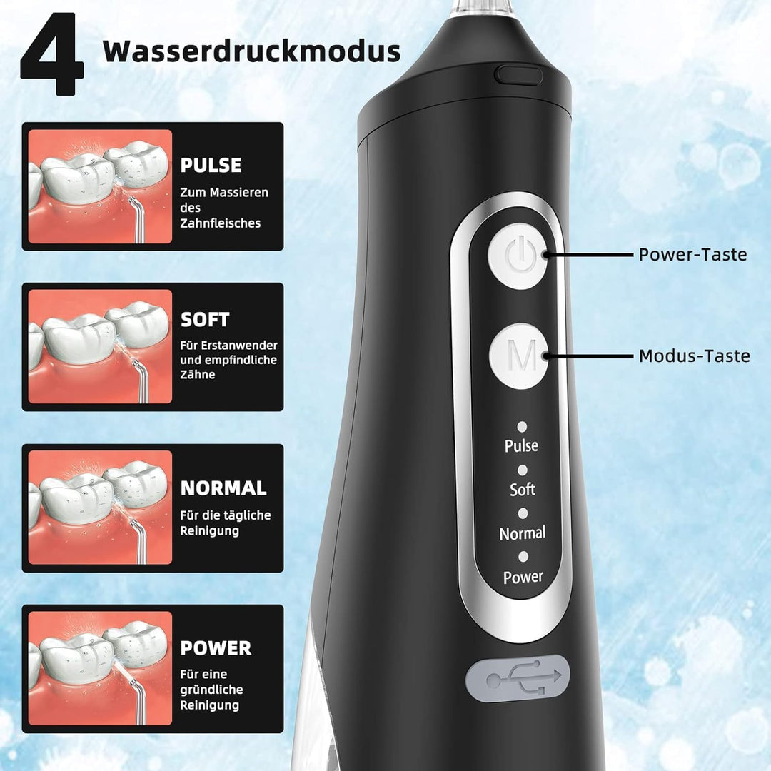 Leistungsstarke Munddusche Elektrischer Zahnreiniger 4 Modi &amp; 4 Düsen Kabellose Munddusche IPX7 Wass