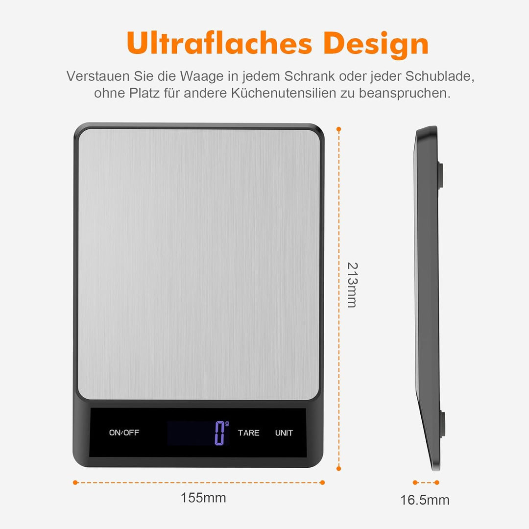 GRIFEMA GA2008-1 Wiederaufladbare Digitale Küchenwaage, Waage Küchenwaage mit LCD Display, 6 Einheit