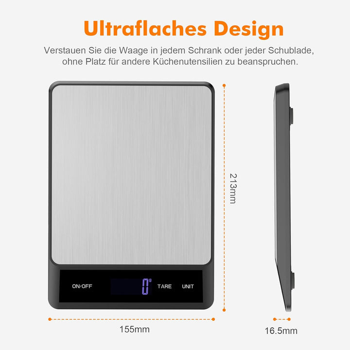 GRIFEMA GA2008-1 Wiederaufladbare Digitale Küchenwaage, Waage Küchenwaage mit LCD Display, 6 Einheit
