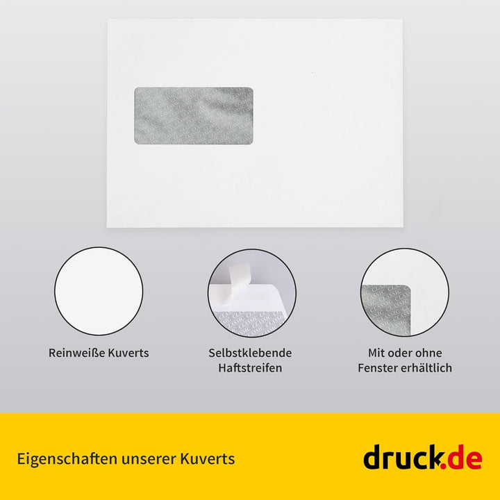 500 Briefumschläge - C5 Kuvert mit Fenster - 162x229 mm - weisse Papierumschläge - selbstklebend - U