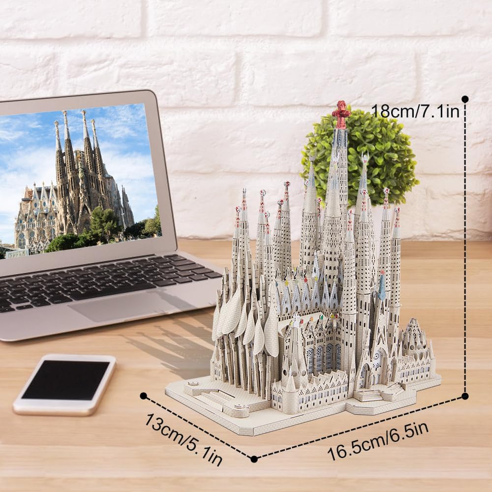 Piececool 3D Puzzle Metall Architecture Sagrada Familia, 3D Metall Puzzle für 340 Edelstahl, Ganzes