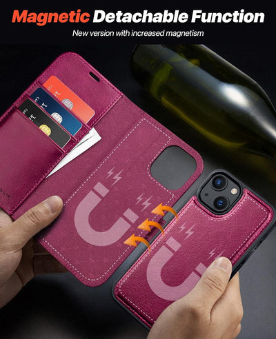 OCASE iPhone 13 Hülle(2in1) Leder Stossfestes Case [Abnehmbare magnetische Hülle] [Kabelloses Laden]