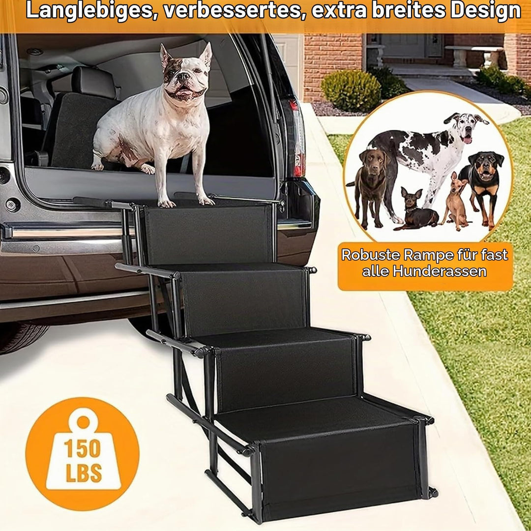 Hundetreppe Auto Klappbar, Hunderampe 4 Stufen für Auto, SUV &amp; Hohe Betten | Leichte Design bis 80 k