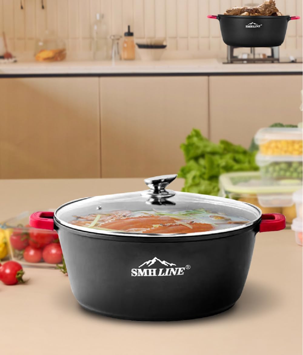 SMHLINE® Kochtopf Pfanne Topfset Aluguss Induktion Ø30cm Suppentopf Glasdeckel Brattopf ILAG Antihaf