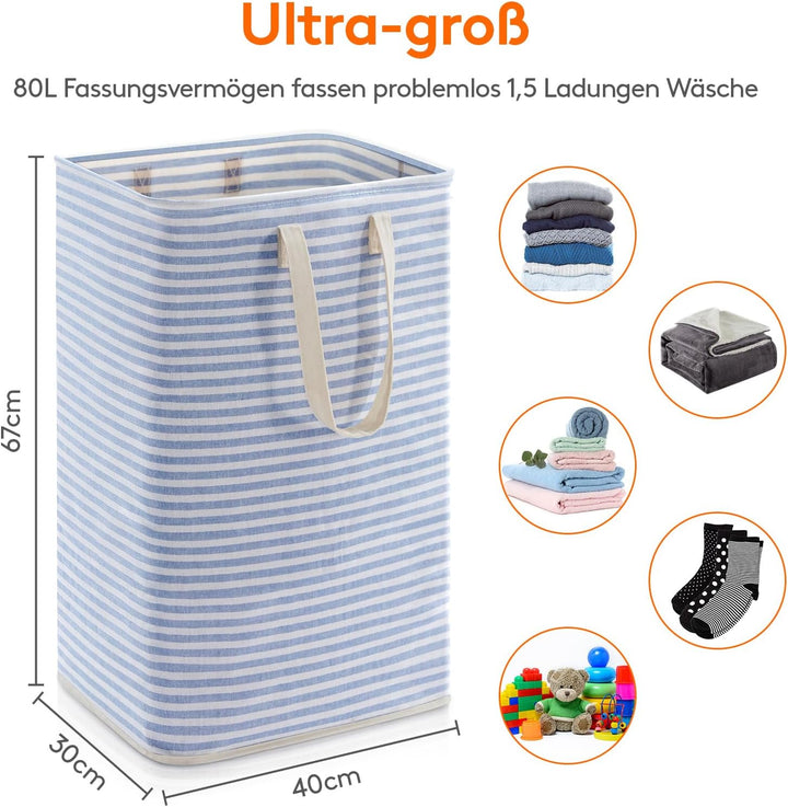 Lifewit 80L Wäschekorb, Grosser Wäschekorb, Faltbare Wäschebox, Wasserdichter Wäschesortierer/Aufbew