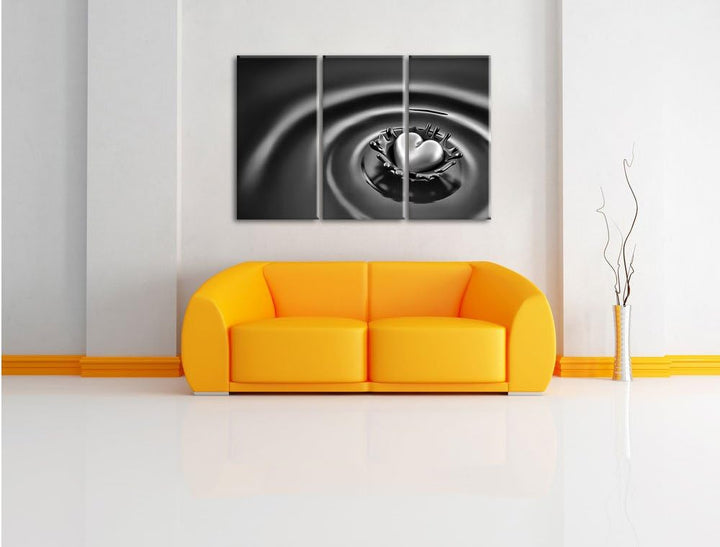 Pixxprint Monocrome, Goldherz in Schoko 3-Teiler Leinwandbild 120x80 Bild auf Leinwand