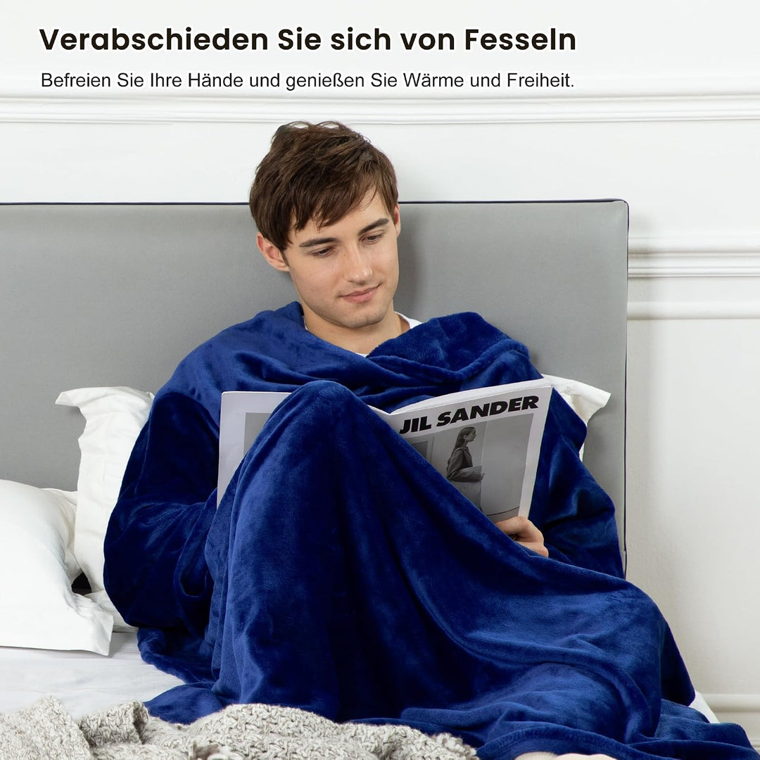 Winthome Decke mit Ärmeln, Kuscheldecke Weich Warm Flauschig, Tragbare Decke mit Klettverschluss und
