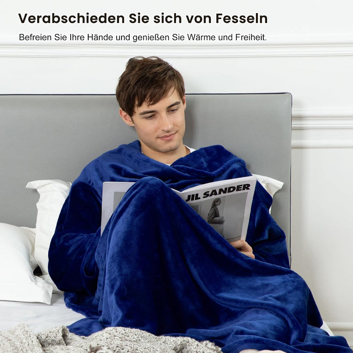 Winthome Decke mit Ärmeln, Kuscheldecke Weich Warm Flauschig, Tragbare Decke mit Klettverschluss und