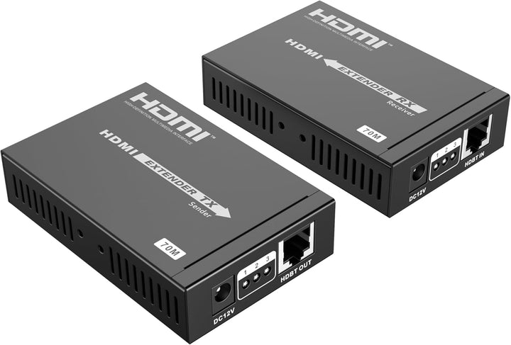 PremiumCord 4K HDMI Extender bis zu 70m über Patchkabel Cat5e / Cat6, HDBaseT, Metallgehäuse, Kompat