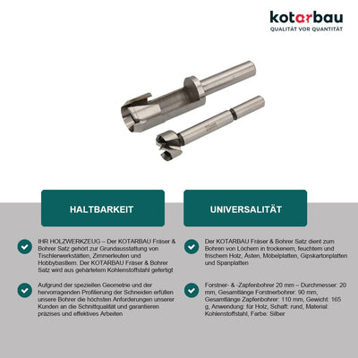 KOTARBAU® Fräser & Bohrer Satz 20 mm Holzbohrer Forstnerbohrer Zapfenbohrer Stopfenbohrer Bohrer Ast