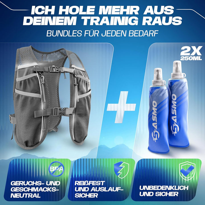 SASMO® Laufweste Damen & Herren 5L / 2L | Running Vest - Ultraleicht & atmungsaktiv| Laufrucksack Da