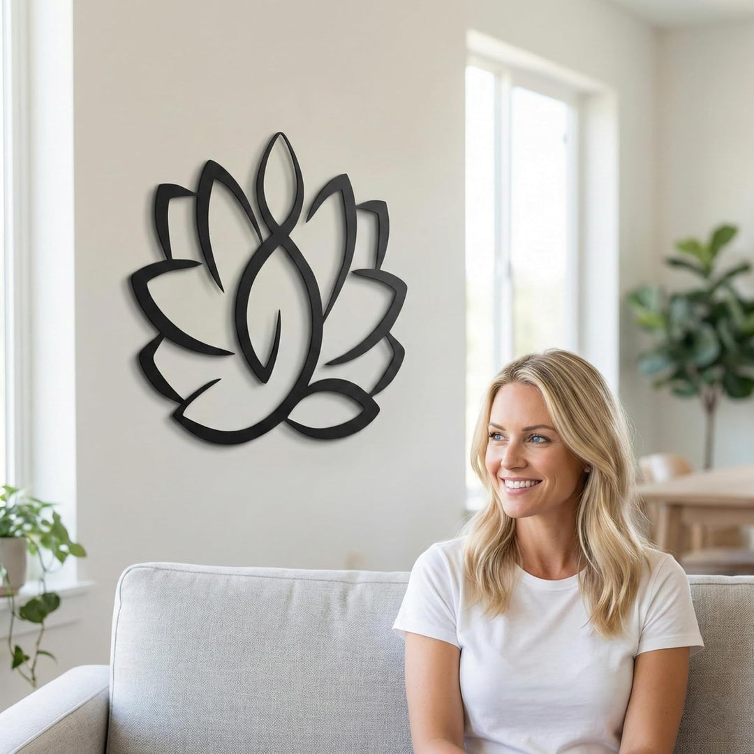 Metall-Wand-Dekor, Lotus-Blumen-Kunst, Home Decor Yoga-Schild, böhmische Kunstwerke (45 x 37 cm), 45