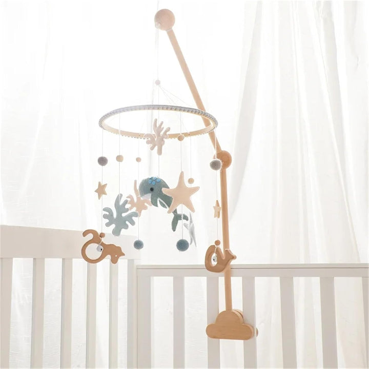 Herfair Meer Welt Mobile Baby Windspiele, 3D Delphine Mobile Baby Holz mit Filzbällen, Mobile Baby M