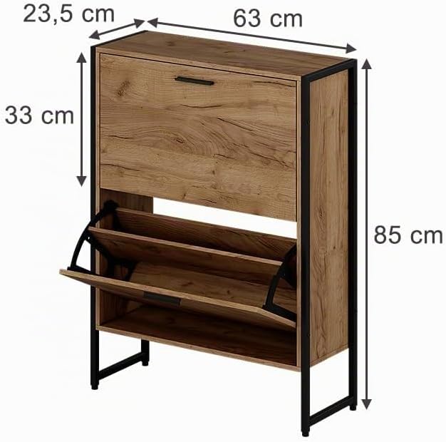 Vicco Schuhkipper Folda, Goldkraft Eiche/Schwarz, 63 x 83 cm mit 2 Kippfächern 2 Fächern, 2 F&amp;