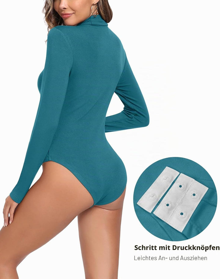 WOWENY Damen Body Langarm mit Stehkragen - Thermo Bodysuit Fleece Oberteile Shirts Rolli Pullover Ro