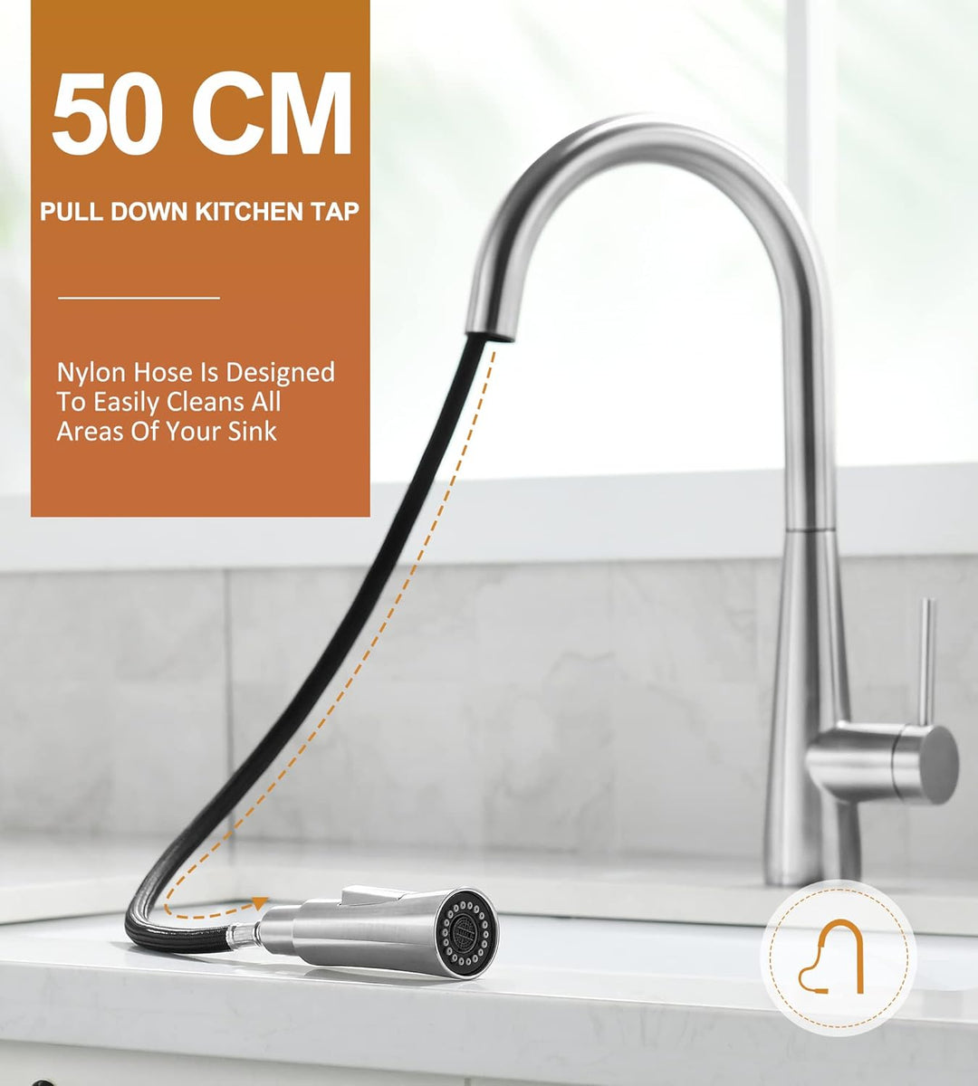 Tohlar Wasserhahn Küche Ausziehbar, Einhand Küchenarmatur Edelstahl Hochdruck Spültischarmatur 360°