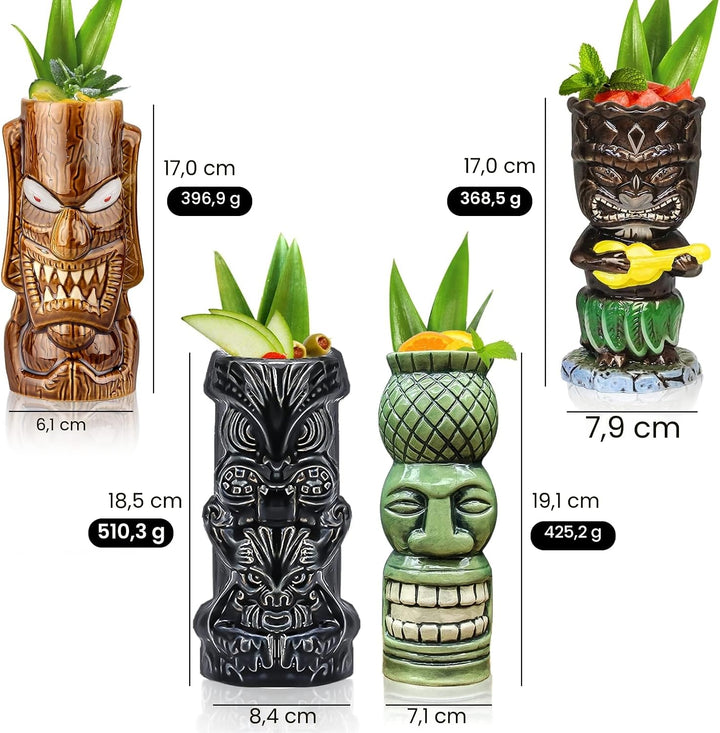 Tiki-Tassen, 4 Stück Tiki-Gläser für Cocktails grossen tropischen Keramikbechern Hawaii Tiki Party K