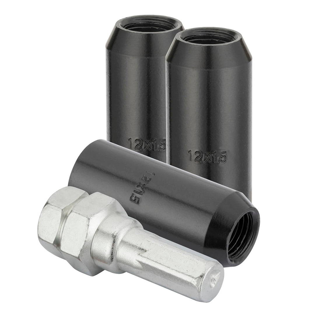 20 Stück Kegel 60° 45mm Schmal Sechskantschlüssel Stahl Lug Nuts M12 x 1,5 Radmuttern (Schwarz), Sch