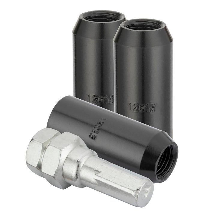 20 Stück Kegel 60° 45mm Schmal Sechskantschlüssel Stahl Lug Nuts M12 x 1,5 Radmuttern (Schwarz), Sch