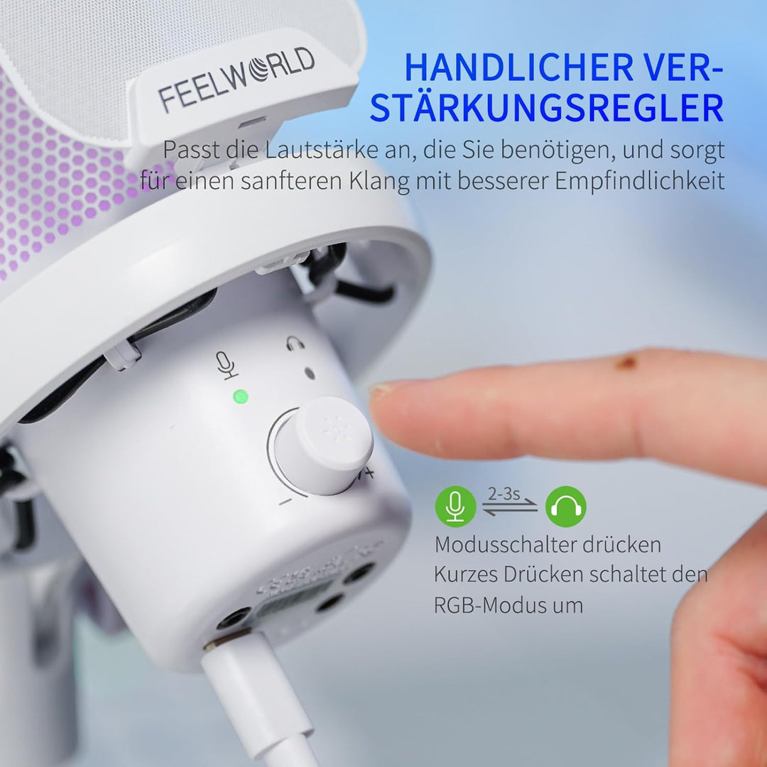 FEELWORLD VM1 USB-Gaming-Mikrofon mit Kragarmständer für die Aufnahme von Podcasts, Videospielen, St