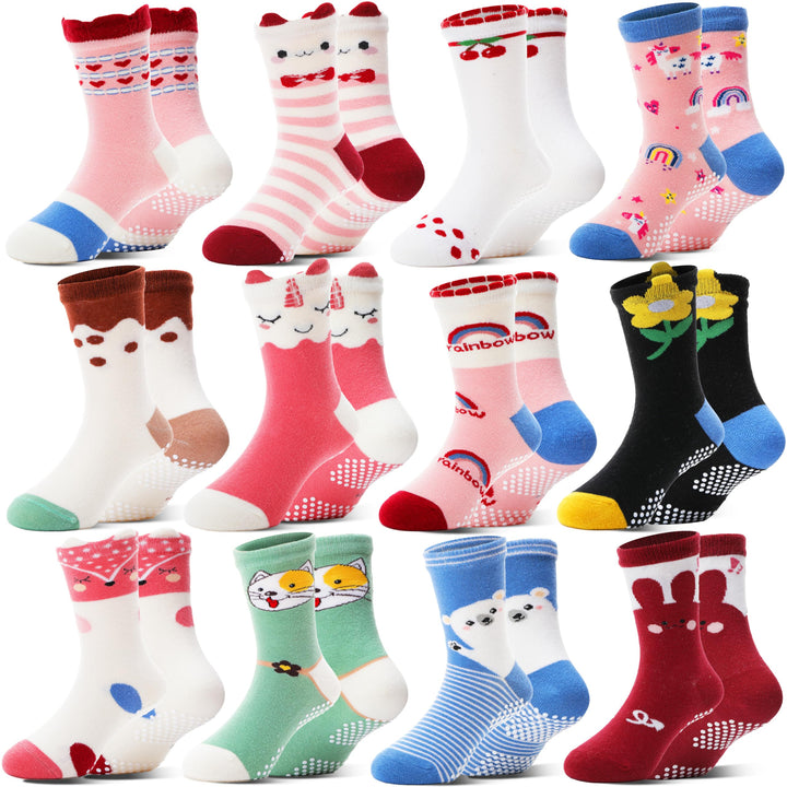 12 Paare Stoppersocken Kinder Baby Mädchen Socken Antirutschsocken Kinder Anti Rutsch Baumwolle Lust