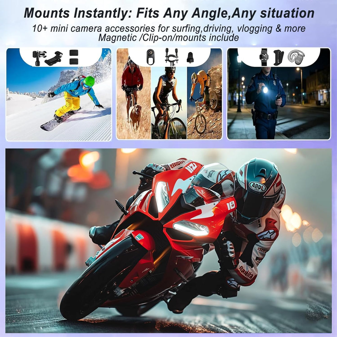 Mini Action Cam 1080P,Action Camera,Tragbare Kamera mit 360° Drehbarem Clip und Magnetclip,Mini K-Am