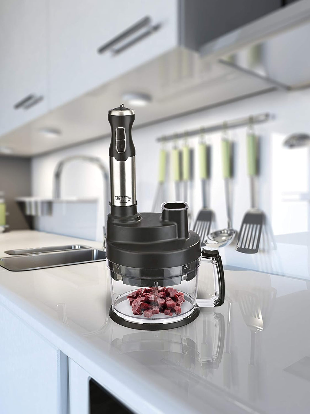 CAMRY CR 4623 Stabmixer, 1600 W, mit Zerkleinerer, Schneebesen, Turbo-Taste, Mixbecher, Pürierstab m