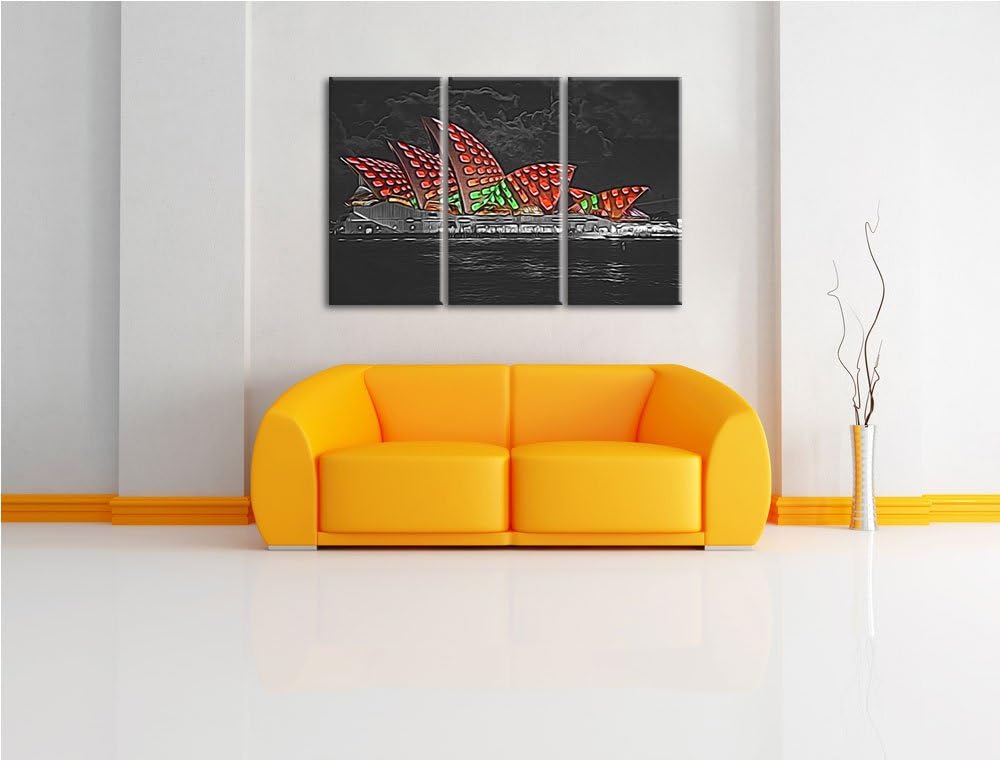 beeindruckendes Sydney Opera House bei Nacht schwarz/weiss Deluxe 3-Teiler Leinwandbild 120x80 Bild