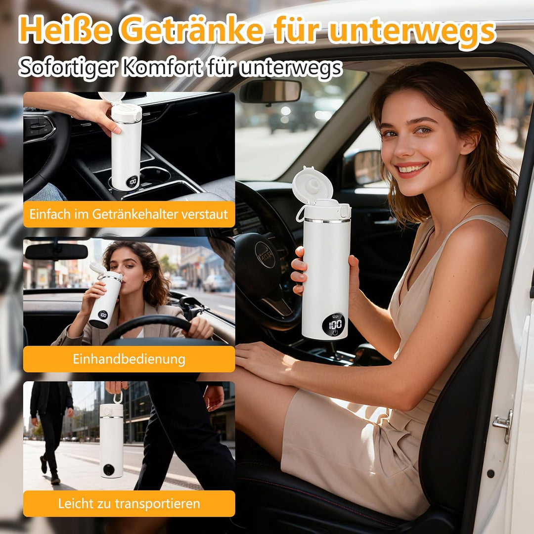 GuKKK Reisewasserkocher, 450ml Mini Wasserkocher,Fahrzeug Beheizter 12V, Auslaufsicher,6 Temperature