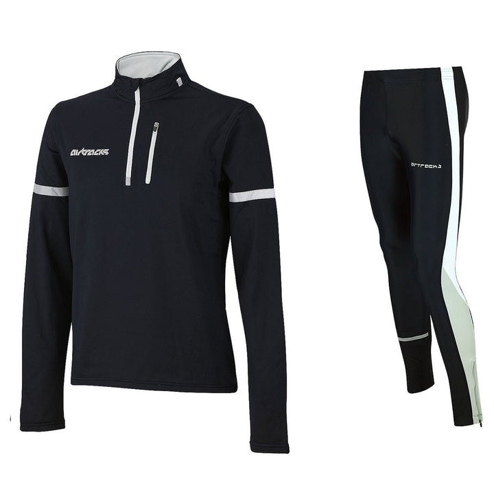 Airtracks Herren Winter Funktions Laufset - Thermo Laufhose Lang + Thermo Laufshirt Langarm Pro - Wa
