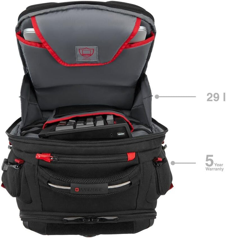 WENGER PlayerOne Gaming Laptop-Rucksack, Notebook bis 17 Zoll, Tablet bis 12 Zoll, Organizer, 29 l,