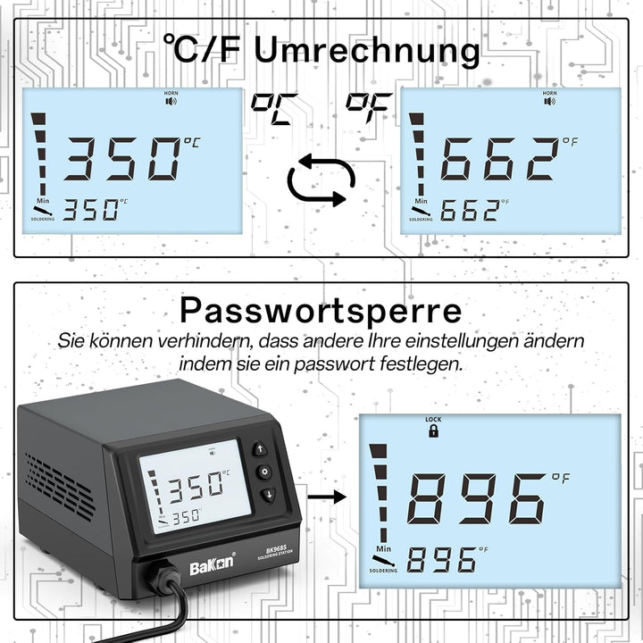 BAKON 968S Lötkolben-Set, digitale Lötstation mit Schlafmodus, schnelle Aufheizung, °C/ºF-Umrechnung