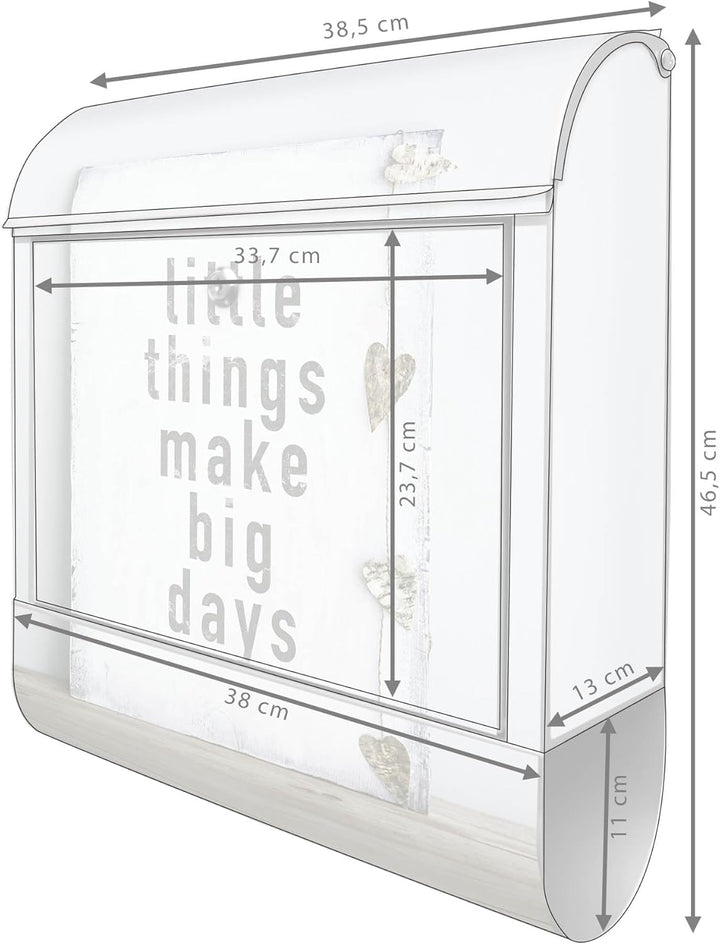 banjado® Design Briefkasten mit Motiv Little Things 39x47x14cm &amp; 2 Schlüssel - Briefkasten Stahl Sil