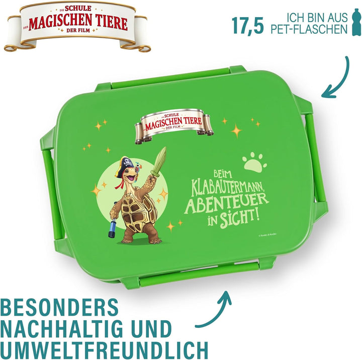 AWAVE Die Schule der Magischen Tiere Brotdose Kinder mit Fächern rPET Grün Henrietta Snackbox 1 L mi