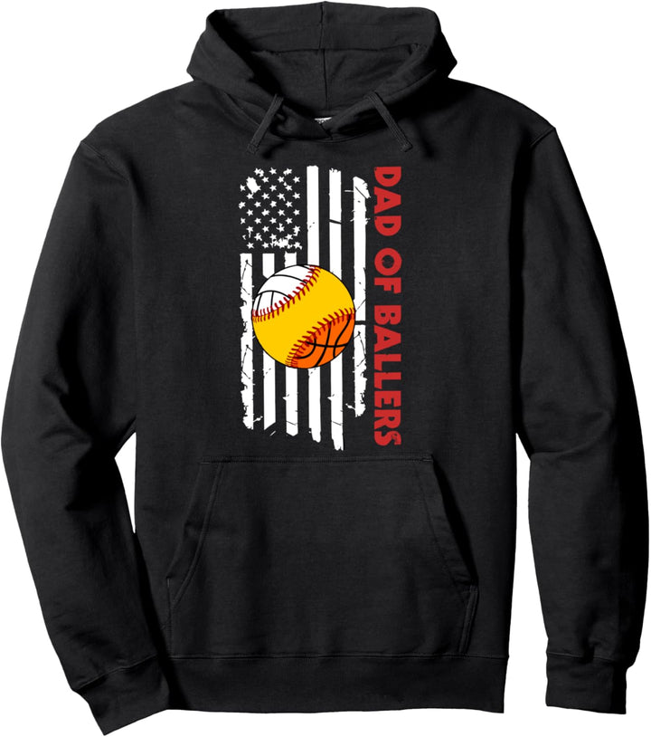 American Flag Dad Ballers Volleyball Softball Basketball Pullover Hoodie